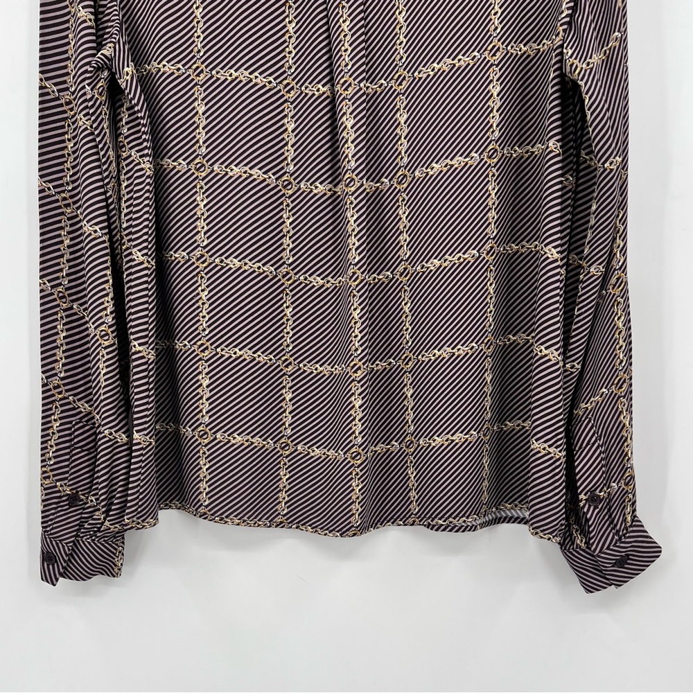 REISS Nyla Chain Link Print Button Down Top Blouse Striped Long Sleeve Size 4 - Picture 10 of 16